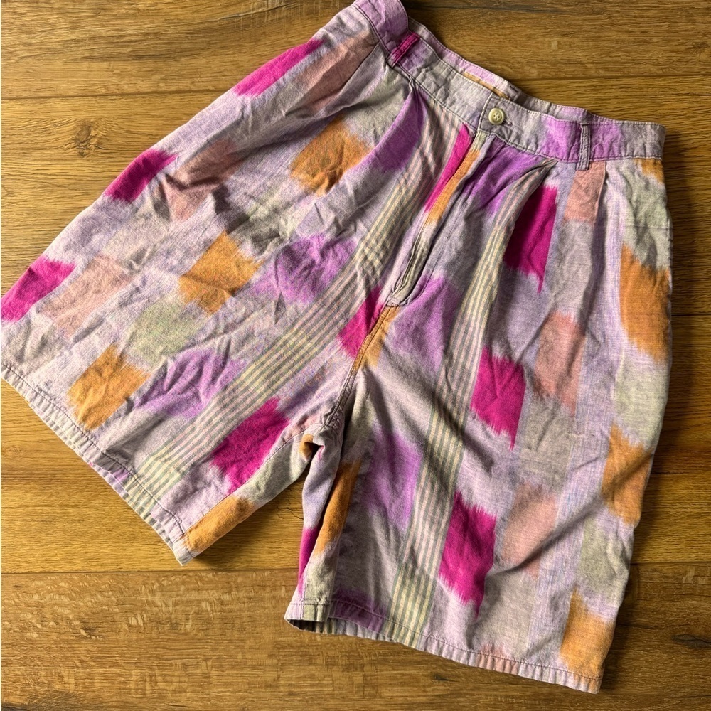 Vintage 90's Ruff Hewn High Waist Purple and Orange Cotton USA Pleated Short